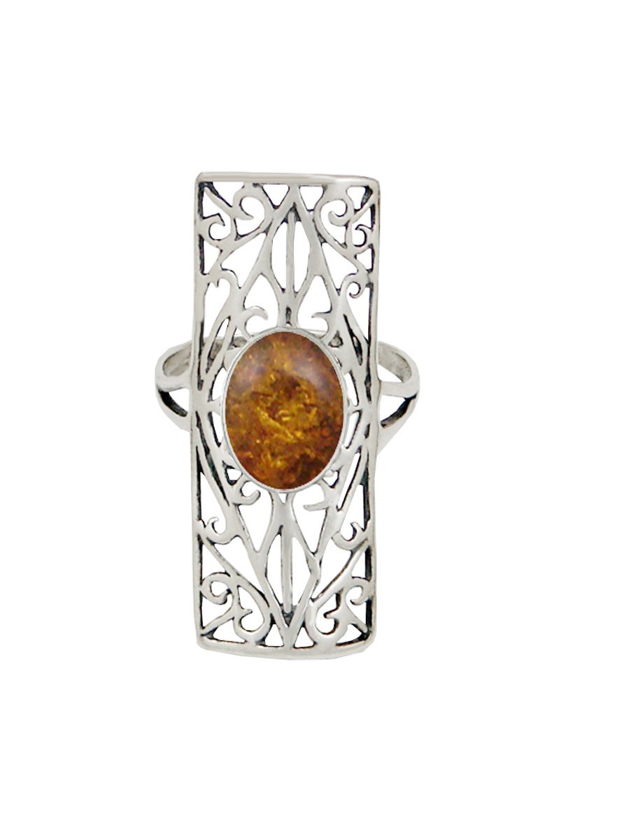 Sterling Silver Filigree Ring With Amber Size 10